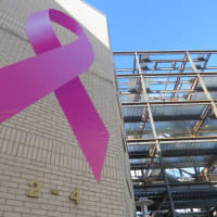 <p>The steel frame of the new six-story cancer center at the Longview Avenue entrance to White Plains Hospital.</p>