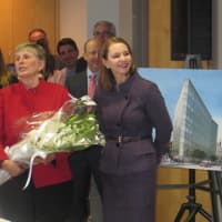<p>Louise Kuklis of New Rochelle, left, with White Plains Hospital President Susan Fox.</p>