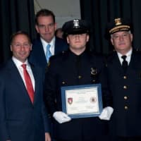 <p>Chief Timothy Bonci of Eastchester with his son, Timothy, the county executive and county public safety commissioner.</p>