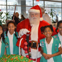 <p>Girl Scouts pose with Santa at the hospital.</p>