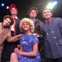 <p>Music Theatre of Connecticut School of Performing Arts&#x27; production of &quot;Guys and Dolls Jr&quot; features, clockwise from upper left, Maiya Urquhart of Fairfield, Josh Horowitz of Westport, Karsten Rynearson of Rowayton, Claire Fraise of Wilton and Hudson </p>