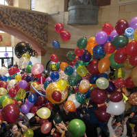 <p>Hundreds of balloons made for a festive atmosphere at New Roc City in New Rochelle.</p>
