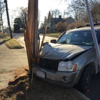 <p>The driver of this car fled after striking a United Illuminating pole on South Benson Road near Post Road.</p>