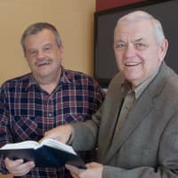 <p>Terry Wilcox, right, of the Bridgeport Rescue Mission with a New Life Program graduate.</p>