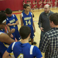 <p>Ardsley players during timeout</p>