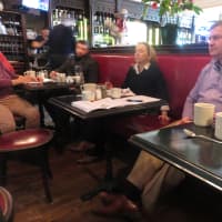 <p>Rye Mayor Joe Sack, right, and Councilwoman Julie Killian fielded citizens&#x27; questions over coffee.</p>