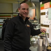 <p>Bowls owner Neil Lesher with his wild mushroom soup.</p>
