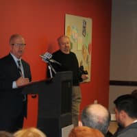 <p>Danbury Mayor Mark Broughton speaks at Monday&#x27;s ribbon-cutting ceremony.</p>
