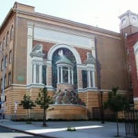 <p>One part of a three-part mural painted in downtown Yonkers by Richard Haas. This part is titled &quot;Nympaneum&quot; and is at 5 Riverdale Ave.</p>