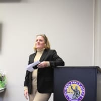 <p>First Lady Cathy Malloy speaks at the public policy breakfast.</p>