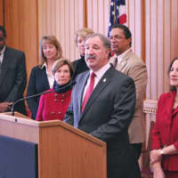 <p>Rep. Jonathan P. Steinberg speaks at the press conference.</p>