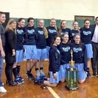 <p>Westlake High School girls basketball team with coaches, the team managers and Kathy Mayer, the tournament&#x27;s namesake.</p>