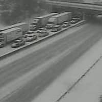 <p>A look at the closed northbound lanes on I-95 in Rye on Monday.</p>