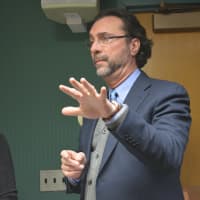 <p>Architect and Bedford resident John Sullivan speaks at the North Castle Town Board&#x27;s Jan. 28 meeting.</p>