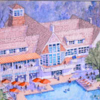 <p>A photo of a rendering showing a rebuilt clubhouse for Brynwood&#x27;s proposal in Armonk.</p>