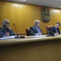 <p>North Castle Town Board members at a February work session, which was given to offer a recap of the Brynwood project.</p>