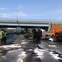 <p>The Norwalk Fire Department responds to the accident, which spilled oil and diesel onto three lanes of highway.</p>