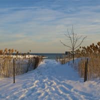 <p>Footprints show that visitors have been at Sherwood Island State Park despite the cold temperatures and snow. </p>