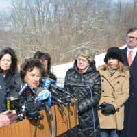 <p>New Castle Police Chief Charles Ferry speaks at a train-crossing safety press conference in Chappaqua.</p>