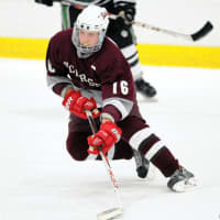 <p>James Nicholas scored a goal for Scarsdale in its 4-3 win over Suffern Monday in the Section 1 ice hockey championship game.</p>