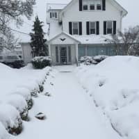 <p>Beecher Funeral Home in Pleasantville following the snowstorm.</p>