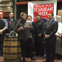 <p>The dignitaries behind Hudson Valley Restaurant Week at the kick-off held in Elmsford Feb. 24.</p>
