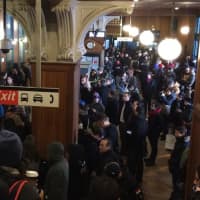 <p>Crowds gather at the Harlem 125th Station after at least two trains became disabled in the area. </p>