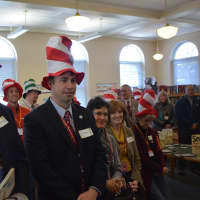 <p>In keeping with the Dr. Seuss theme, several adults came to Bedford Hills Elementary School wearing headwear based on &quot;Cat in the Hat.&quot;</p>