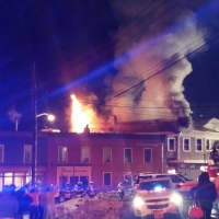 <p>Firefighters battled a three-alarm fire in Peekskill on Wednesday.</p>