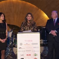 <p>Event co-chairs Janet Delos (L) and Jenni Salinas, and Greenwich Hospital President and CEO Norman Roth (R).</p>