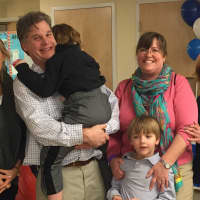 <p>Gina Filippelli, Cyrus Clark, Miles Clark, Lindsey Clark, Jeremy Clark and Elaine Doran at the Darien YMCA for the kids&#x27; send-off party before heading to Disney World courtesy of Make-A-Wish Connecticut.</p>