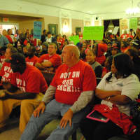 <p>Protesters fill the Common Council chamber Tuesday night to oppose the proposed budget. </p>