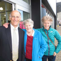 <p>Supervisor Paul Feiner outside the Saks&#x27; grand opening with his mother, Sylvia, and sister, Carrie, both of Scarsdale.</p>