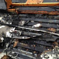<p>Fire damage to roof materials, gas and electrical lines in 1 of the 2 areas of origin.</p>
