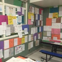 <p>The walls were adorned with hundreds of posters and letters from students pledging to remain drug free.</p>