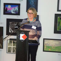 <p>Writer-in-residence Pamela Hart worked with students to brainstorm language that expressed their responses to the exhibit</p>