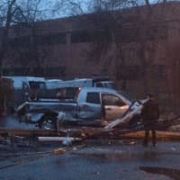 <p>A truck crashed into a utility pole near the corner of Quintard and Burritt avenues in Norwalk on Tuesday morning.</p>