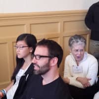 <p>Two Larchmont 125 logo design finalists attended Thursday&#x27;s news conference -- Emily Shen, 15, a Mamaroneck High School student and Todd Nocero. A third finalist, Henri Kusbiantoro could not attend.</p>