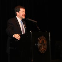 <p>New Rochelle Superintendent of Schools Brian Osborne addresses students at the Transition Fair. </p>