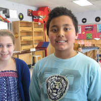 <p>Grace Mahoney and Dylan Thomas, two of the stars of Broadway Kids at Carrie Tompkins Elementary.</p>
