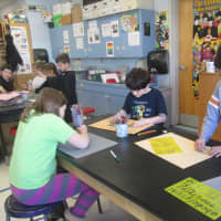 <p>Students designing the artwork for Broadway Kids in Croton.</p>