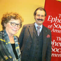 <p>Sheryl Jaeger and Nicholas Lowry at the Ephemera Society of America&#x27;s 35th annual conference. It is being held at the Hyatt Regency in Old Greenwich.</p>