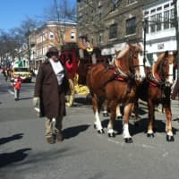 <p>The Wells Fargo team of horses in the Greenwich St. Patrick&#x27;s Day parade on Sunday. </p>