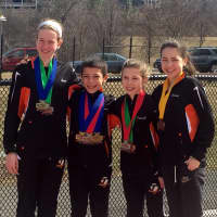 <p>National Indoor Track medalists, from left, Olivia Curran, Jonah Gorevic, Julia Plawiak and Pippa Nuttall
</p>