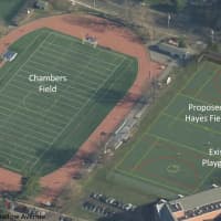 <p>The new proposal for a synthetic playing surface outside the Bronxville High School.</p>