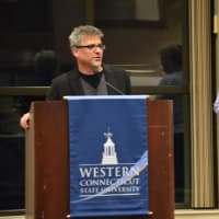 <p>Author Garth Stein speaks at the Haas Library at Western Connecticut State University in Danbury. </p>