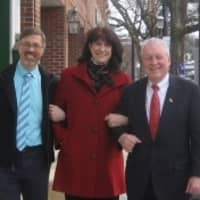 <p>Community and Economic Development Director Mark Barnhart, Fairfield Chamber of Commerce Executive Director Bev Balaz and First Selectman Mike Tetreau prepare to stroll. </p>