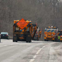 <p>State Department of Transportation (DOT) workers on Interstate 684, at the end of the traffic jam and in Katonah.</p>
