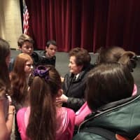 <p>Holocaust survivor Judith Altmann took questions from students during her visit at Irvington Middle School.</p>