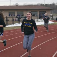 <p>The Indians girls team runs the track last week at Mahopac.</p>